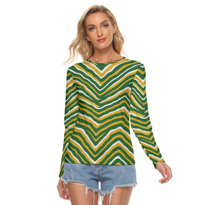 Green Bay Football Yellow Green Women’s Stretchable Long Sleeve Top – Game Day Streetwear – fan gear, breathable comfort wear, image 1.0