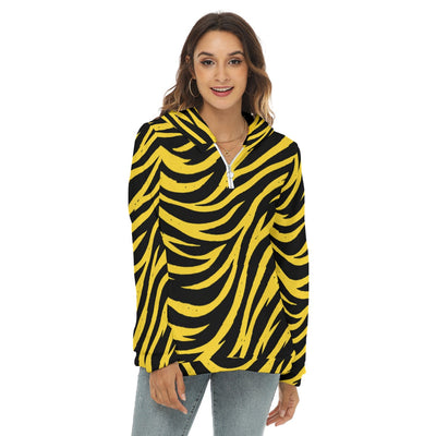 Pittsburgh Football Yellow Black Zebra Women’s Borg Fleece Half Zip Hoodie – Game Day Streetwear – football shirt, sportswear style, image 1.0