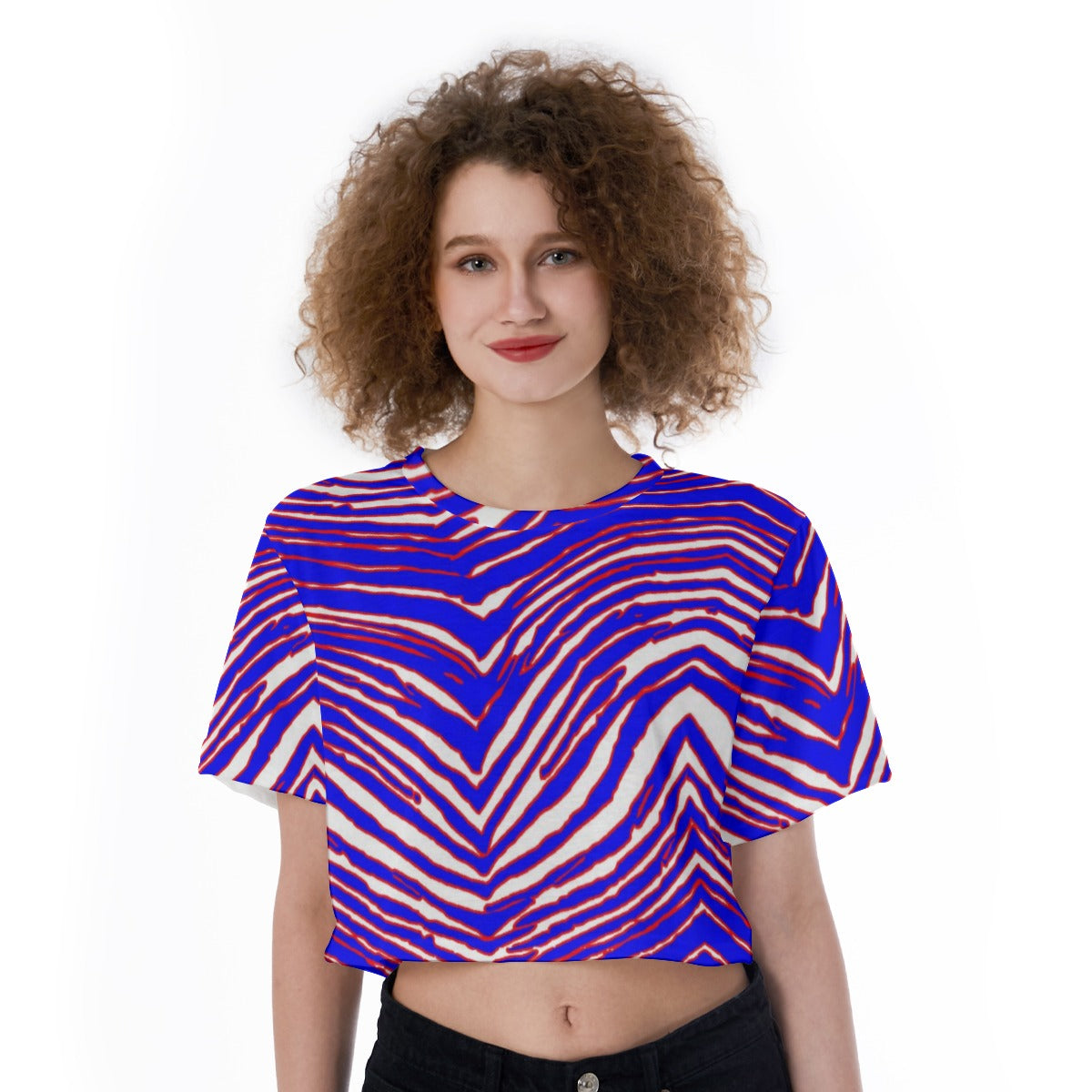 White Smoke Buffalo football Cropped T-Shirt – Red Blue White Zebra Game Day Style