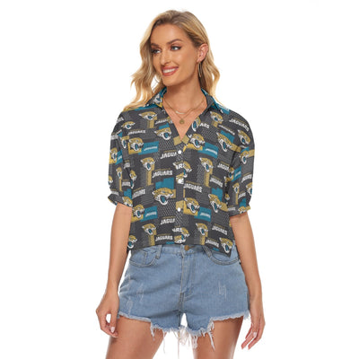 Jacksonville Jaguars Women's V-neck Shirts teal black football back view game day look