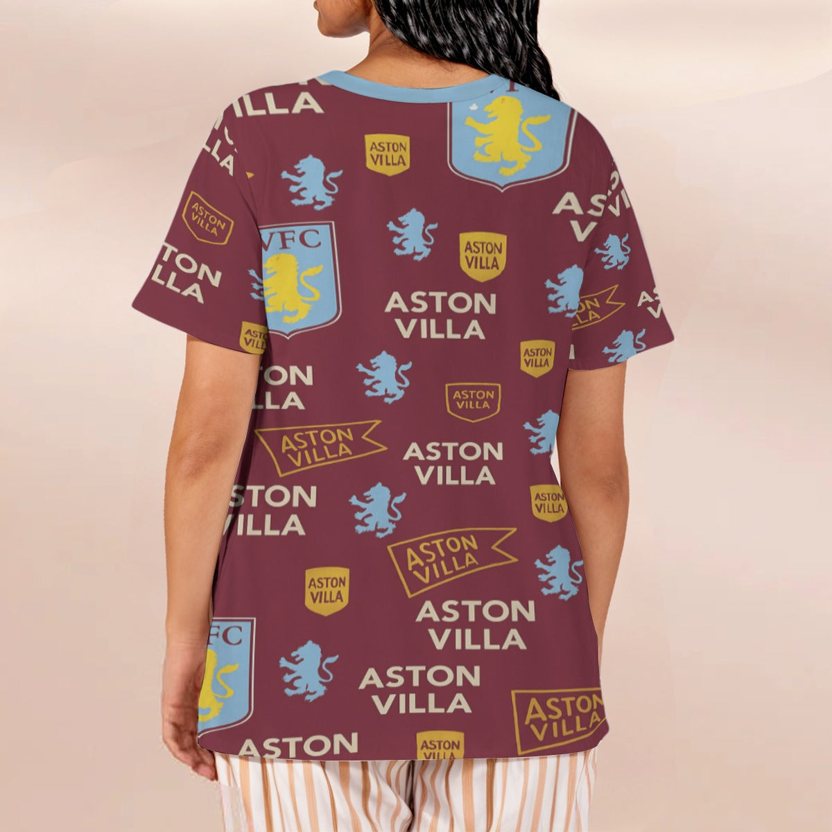 Aston Villa Women's Loose V-Neck Short-Sleeve T-Shirt
