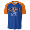 Minneapolis MN City V-Neck Raglan T-Shirt – Blue and Orange Vintage Athletic Minneapolis Streetwear – fan gear, breathable comfort wear, image 1.0