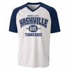 Nashville Tennessee 615 Music City Baseball V-Neck T-Shirt White and Navy Blue – Urban Sports Street – breathable comfort wear, game day outfit, image 1.0