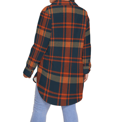 Auburn Tigers Tartan Plaid Navy Orange Women's Shirt With Long Sleeve(Plus Size)