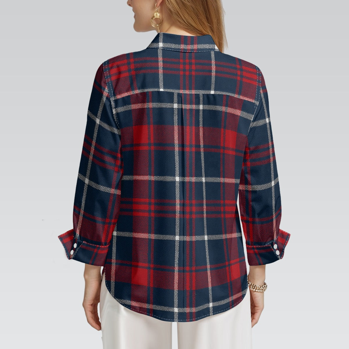 Arizona Wildcats Tartan Plaid Navy Red Women's Mid-Length Sleeve Shirt
