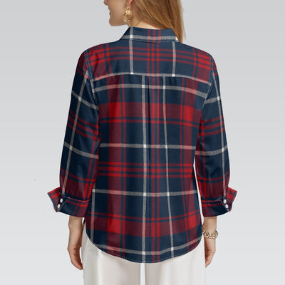 Arizona Wildcats Tartan Plaid Navy Red Women's Mid-Length Sleeve Shirt