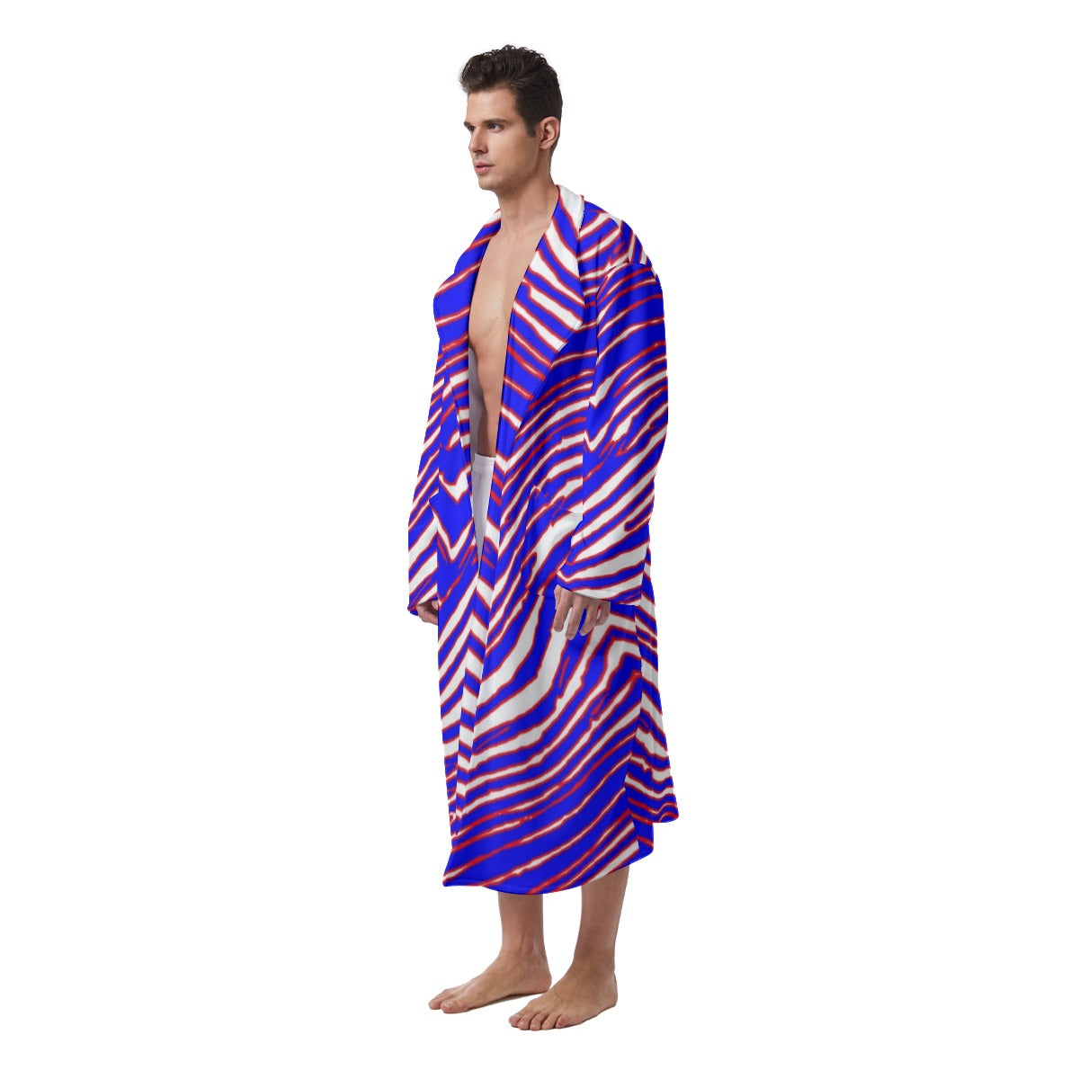 White Smoke Buffalo football Men's Heavy Fleece Robe – Red Blue White Zebra Game Day Style