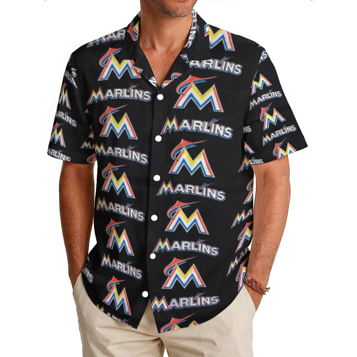 Miami Marlins Men's Hawaiian Shirt|150GSM miami marlins baseball fan apparel tropical game day outfit