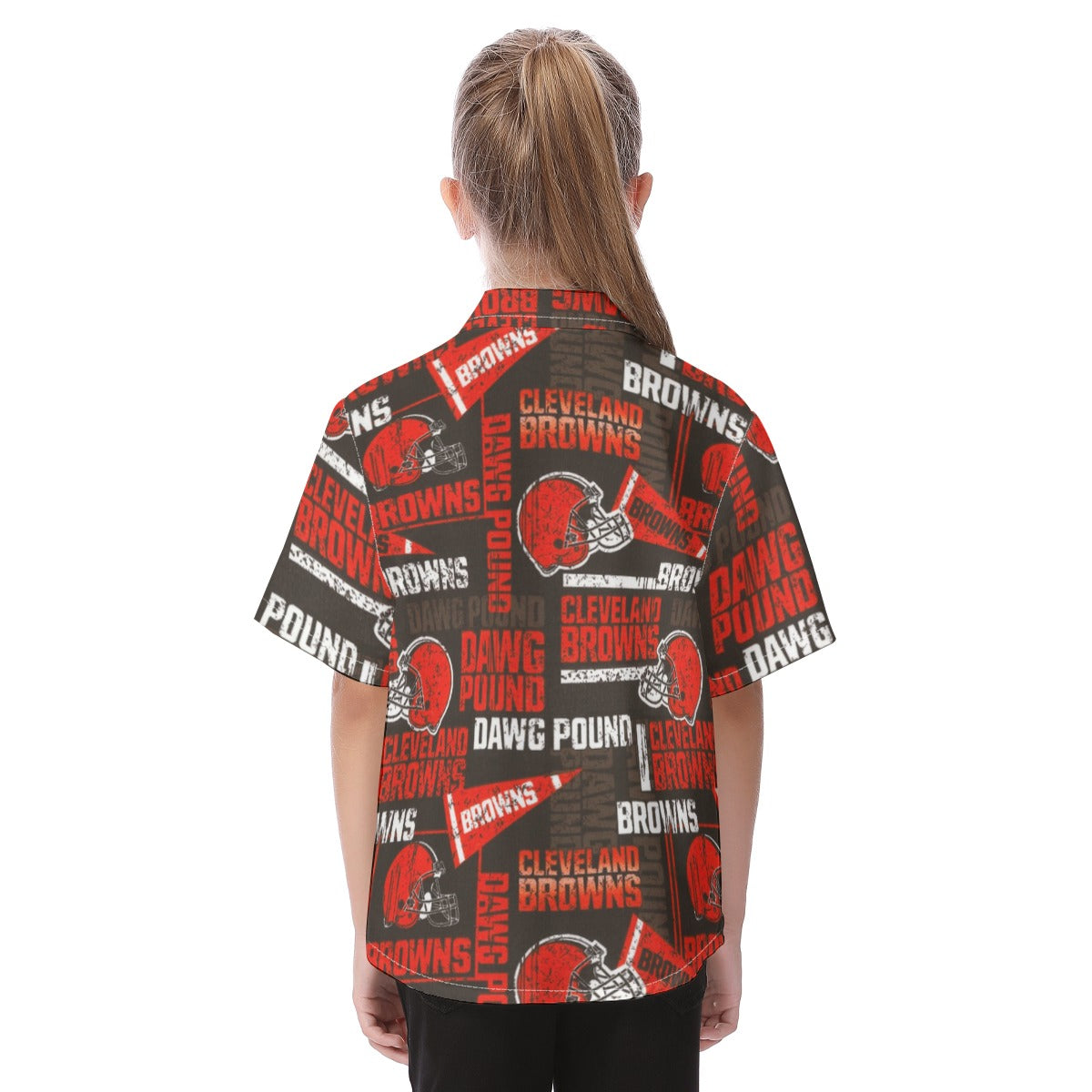 cleveland-browns-kids-hawaiian-vacation-shirt brown orange football outfit side view