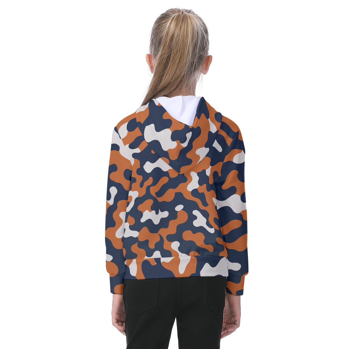 White Smoke Chicago Football Kids Camo Hoodie – Navy Orange Youth Game Day Sweatshirt