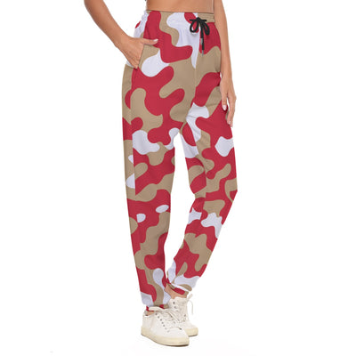 White Smoke San Francisco Football Camo Pants – Red Gold Streetwear Jogger for Women