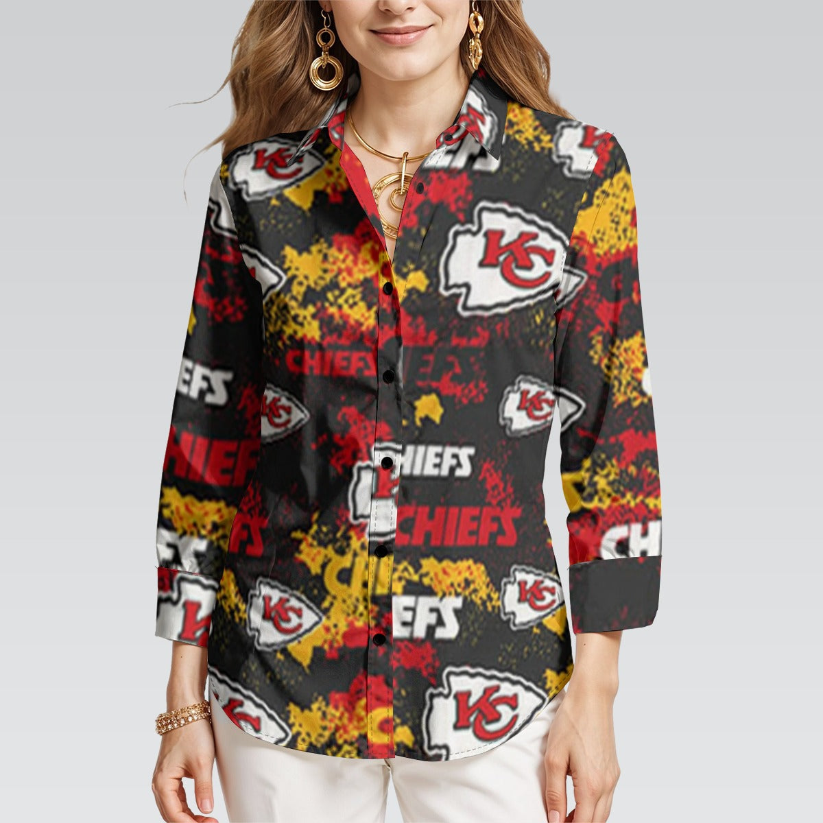Kansas City Chiefs Women's 3/4 Sleeve Shirt red gold football outfit image 1.0