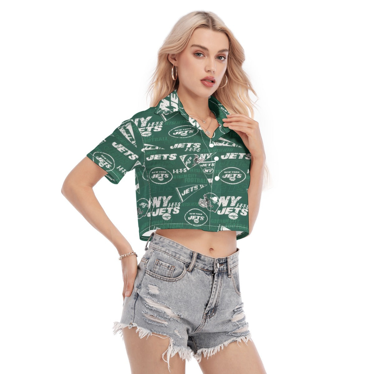 new-york-jets-womens-cropped-shirt green white football outfit detail