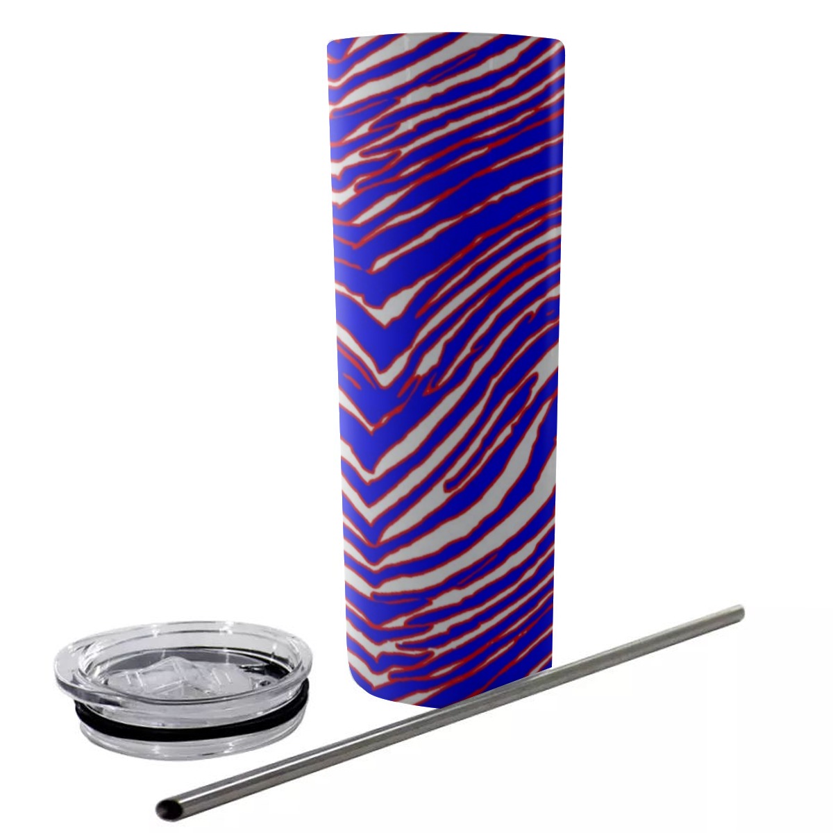 White Smoke Glitter Tumbler With Stainless Steel Straw 20oz – Red Blue White Zebra Game Day Style