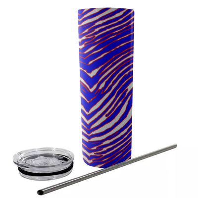 White Smoke Glitter Tumbler With Stainless Steel Straw 20oz – Red Blue White Zebra Game Day Style