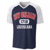 New Orleans 1718 Louisiana Baseball V-Neck T-Shirt Navy Blue and White – Urban Sports Streetwear – game day outfit, game day outfit, image 1.0