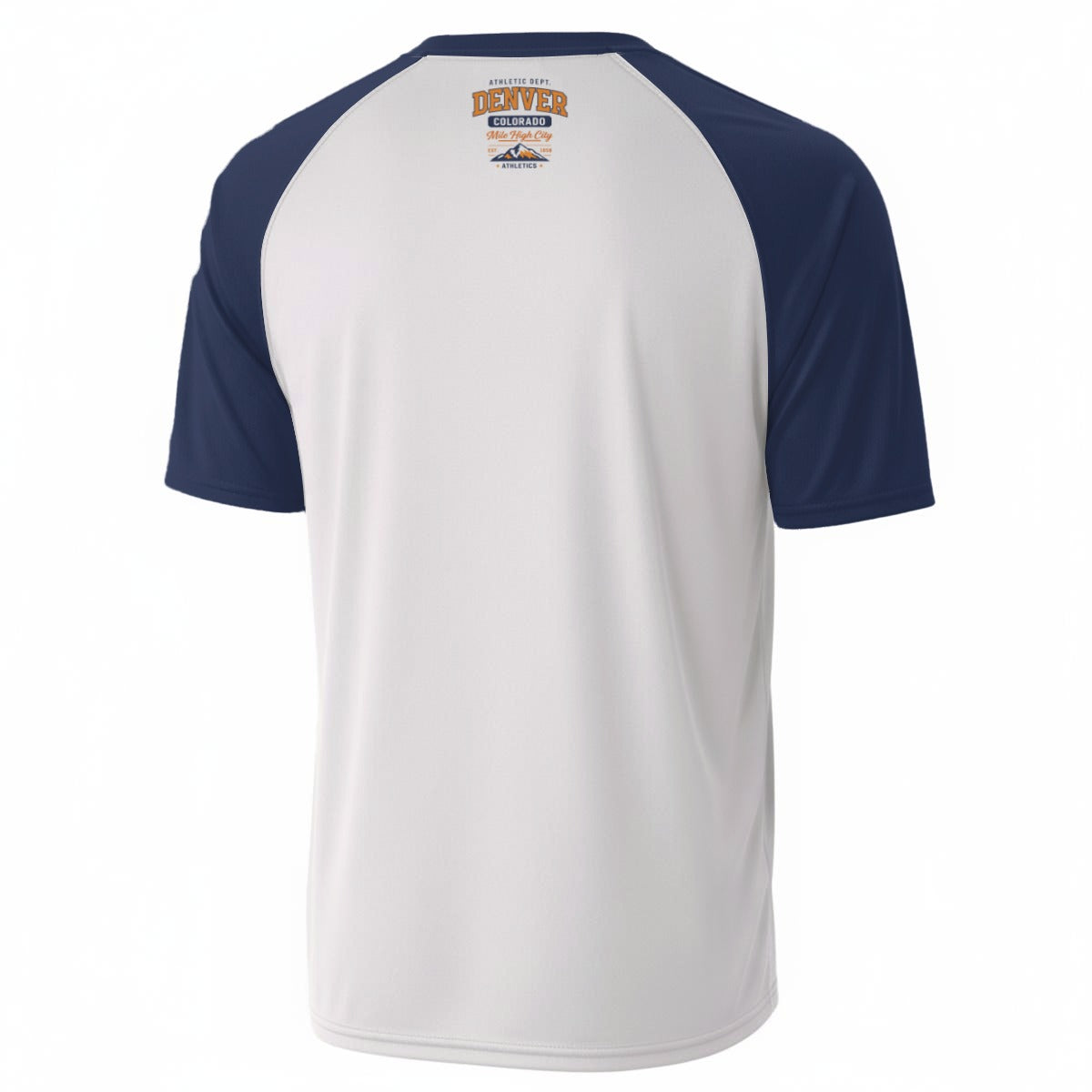 Denver Colorado Athletic Dept T-Shirt – White, Navy Blue  Orange Mile High City Varsity tee
