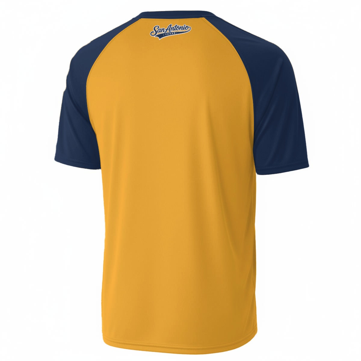 San Antonio Texas Yellow and Navy Blue Varsity T Shirt Men Retro Athletic Script Tee