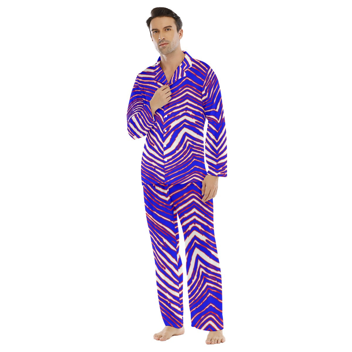 Buffalo football Men's Lapel Pajama Set – Red Blue White Zebra Game Day Style