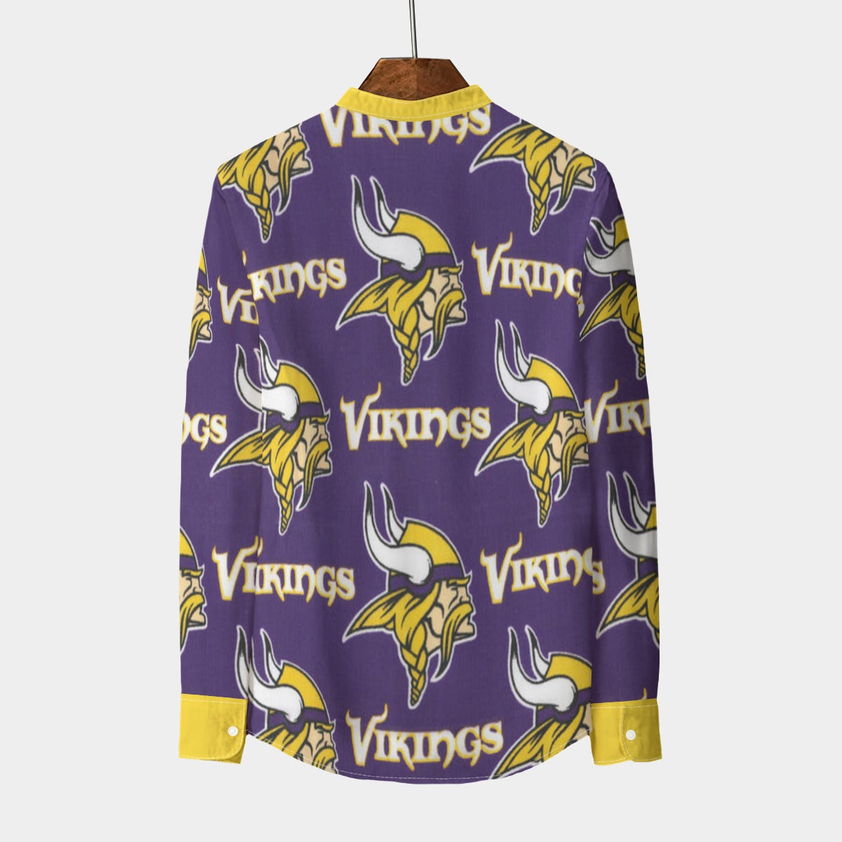 minnesota-vikings-mens-stand-collar-shirt-with-long-sleeve-110gsm-imitation-flax purple gold football outfit detail