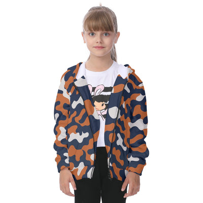 Chicago Football Kids Zip Up Camo Hoodie – Navy Orange Youth Game Day Jacket – nfl fan apparel, game day outfit, image 1.0