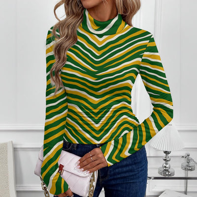 Green Bay Football Yellow Green Women’s High-Neck Long Sleeve Top – Game Day Streetwear – casual fan outfit, football shirt, image 1.0