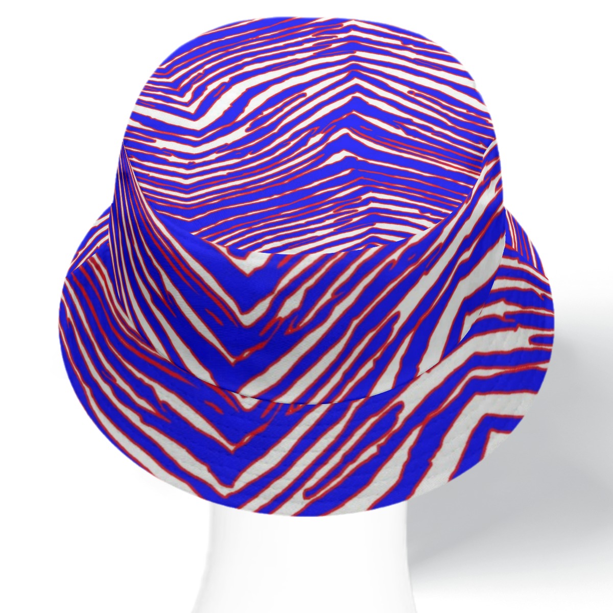 White Smoke Double-Side Printing Bucket Hat – Red Blue White Zebra Game Day Style
