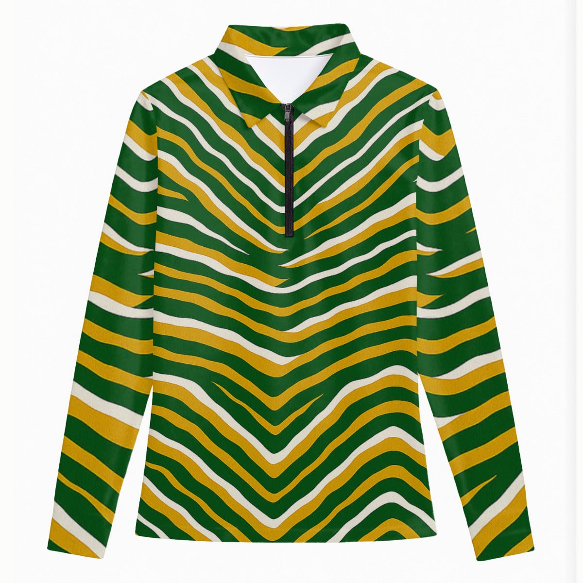 Green Bay Football Yellow Green Women’s Quarter Zip Long Sleeve Sport Shirt – Game Day Streetwear