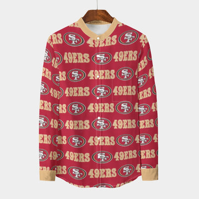 San Francisco 49ers  Men's Stand Collar Shirt With Long Sleeve|110GSM Imitation Flax – lightweight game day shirt, fan gear, image 794