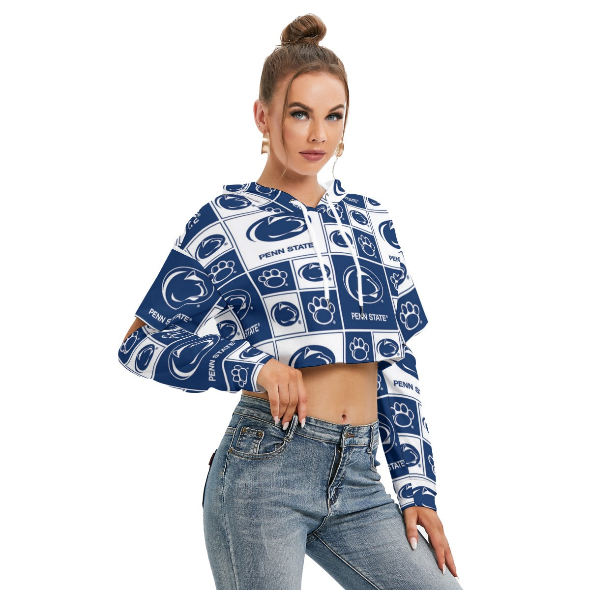 Penn State - Nittany Lions Women's Heavy Fleece Hoodie With Hollow Out Sleeve White varsity sports apparel