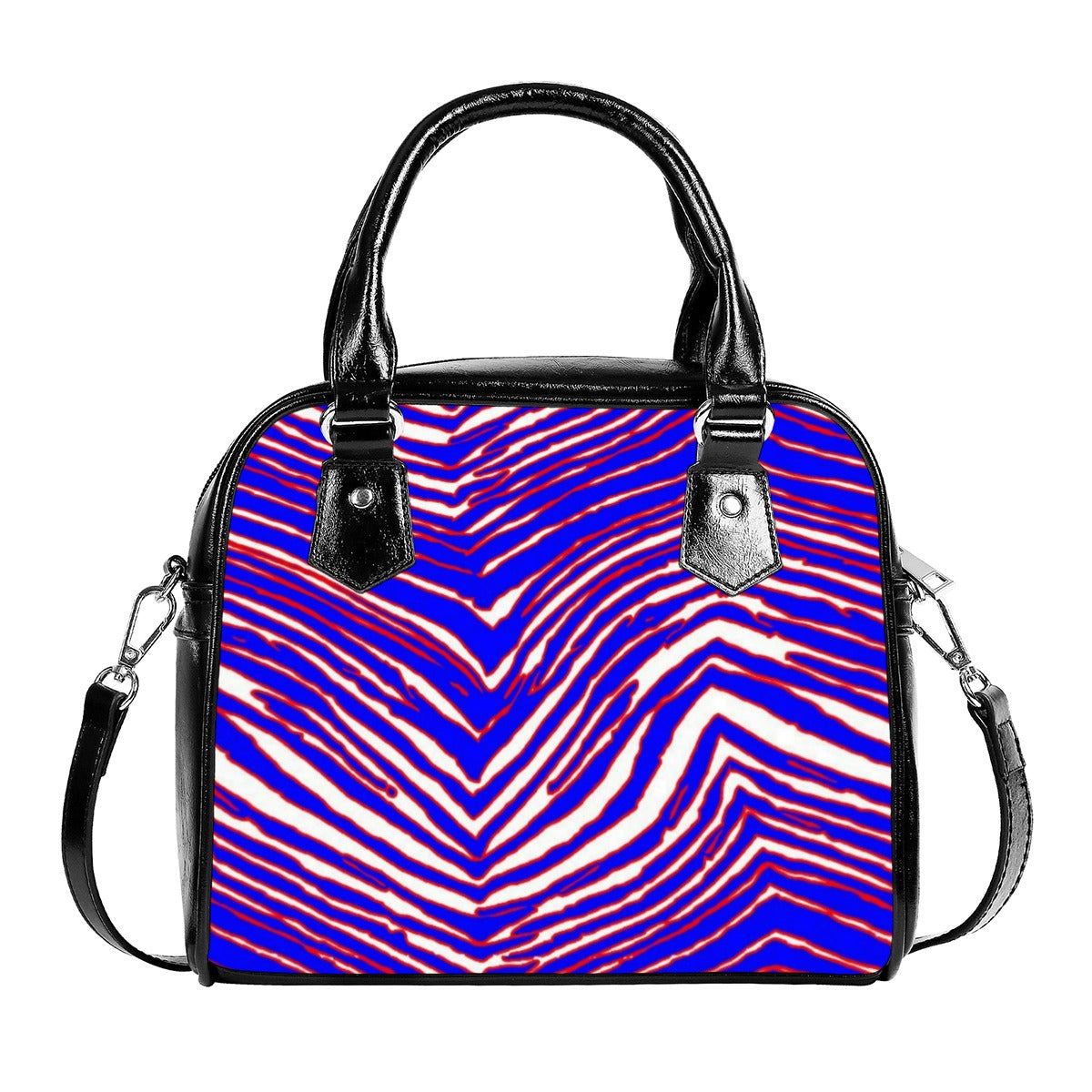 White Smoke Handbag With Single Shoulder Strap – Red Blue White Zebra Game Day Style
