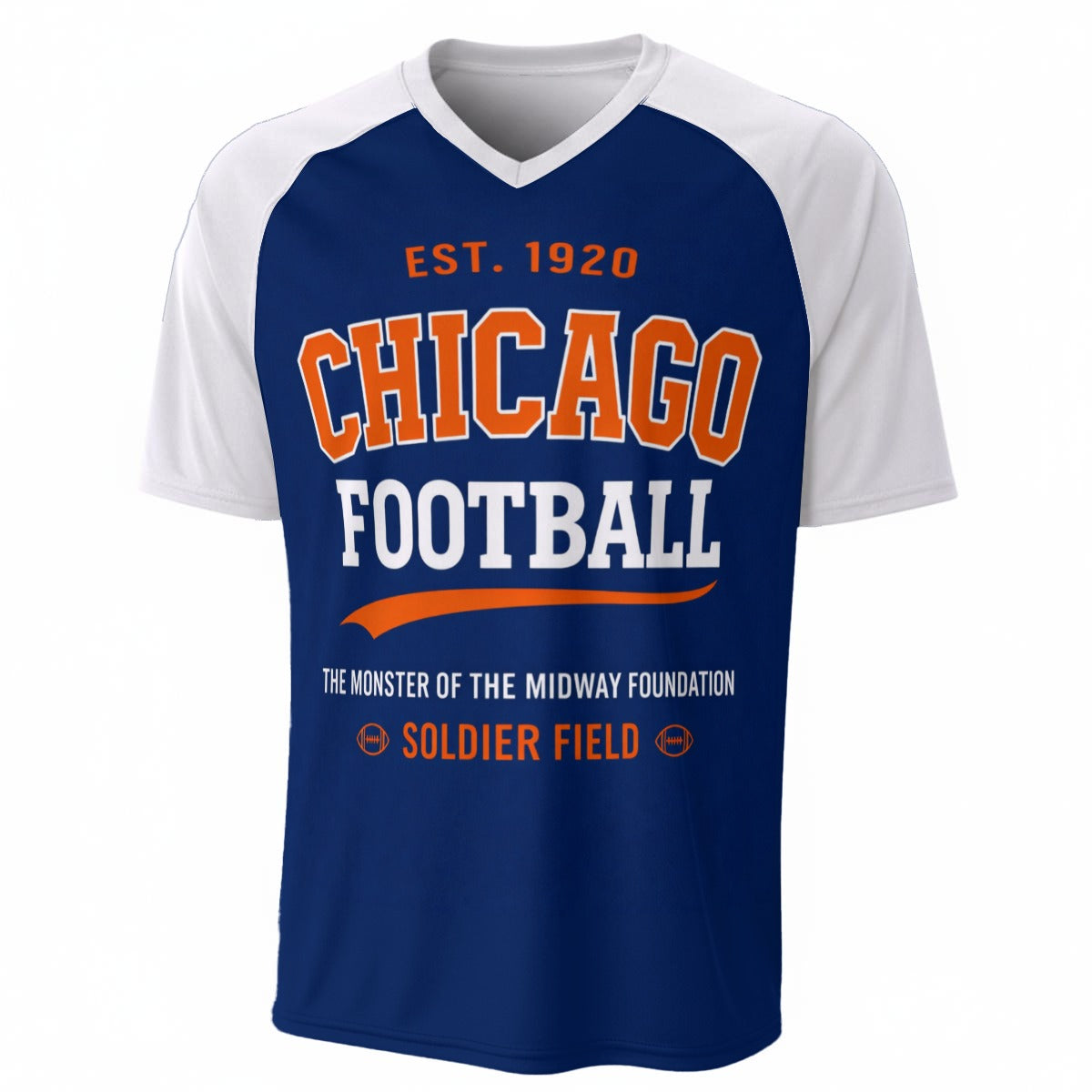 Chicago Football EST 1920 Blue and White V Neck Game Day T Shirt – football shirt, sportswear style, image 1.0