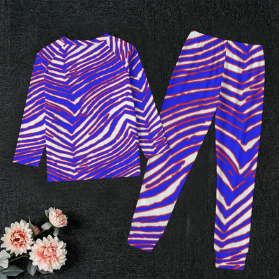 Dark Slate Gray Buffalo Football Kid's Sleep Pajamas – Red Blue White Zebra Game Day Style