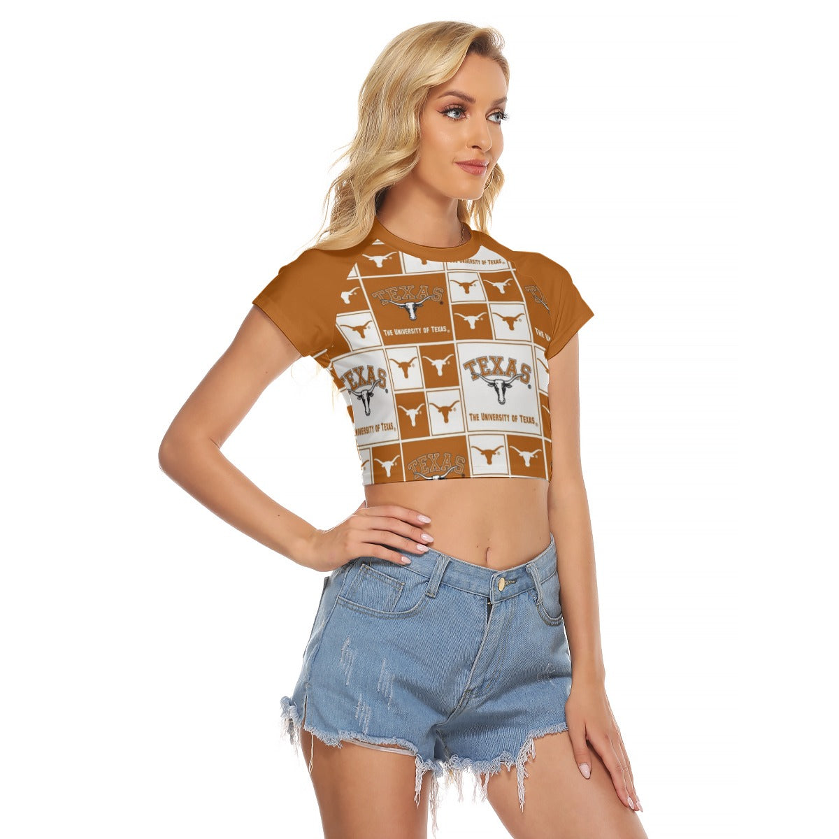 Texas at Austin - Longhorns Women's Raglan Cropped T-shirt White varsity sports apparel