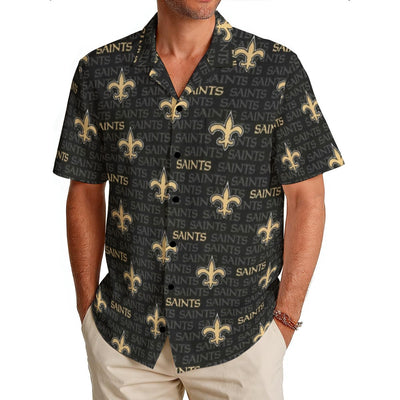 New Orleans Saints Men's Hawaiian Shirt|150GSM black gold football back view streetwear style