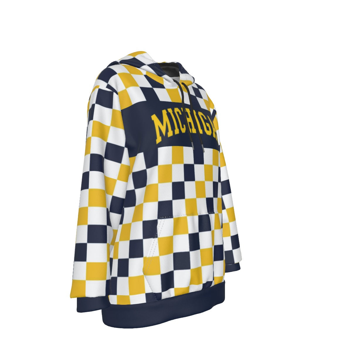 Michigan Blue and Gold Checkered Hoodie – Varsity Style Unisex Pullover Sweatshirt