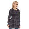 women navy plaid casual football shirt