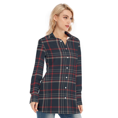 women navy plaid casual football shirt