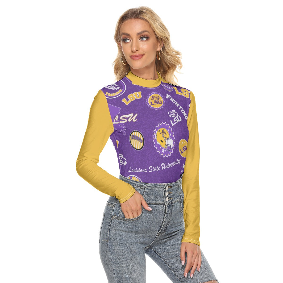 Louisiana State University - Tigers Women's Stretchable Turtleneck Top - Baton Rouge football tee varsity sportswear product image 3.0