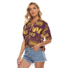 washington-commanders-womens-v-neck-shirts burgundy gold football outfit fabric close-up