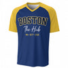 Boston The Hub 617 Varsity T-Shirt – Navy Blue and Yellow Athletic Streetwear Graphic Tee – breathable comfort wear, lightweight game day shirt, image 1.0