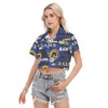 los-angeles-rams-womens-cropped-shirt navy orange football outfit fabric close-up