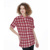 Alabama Crimson Tide Tartan Plaid Crimson White Women's Short Sleeve Shirt With Pocket