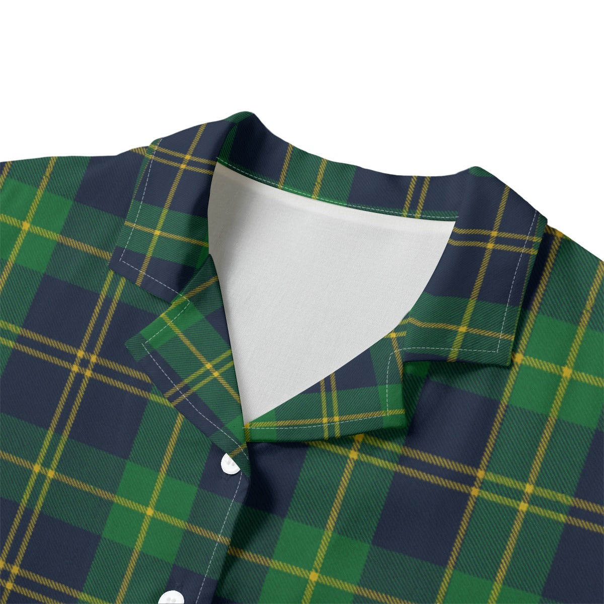 Notre Dame Fighting Irish Green Navy Gold Plaid Womens Hawaii Shirt Rayon 8 green navy gold plaid women fashion apparel