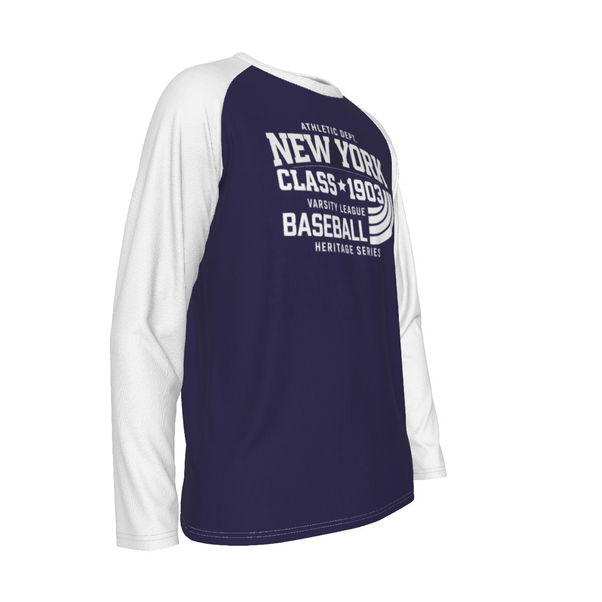 New York Baseball Raglan Long Sleeve Shirt – Navy and White Varsity Athletic Tee Class 1903