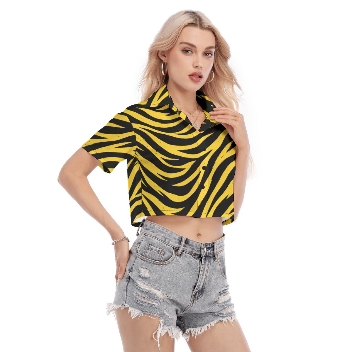 Pittsburgh Football Yellow Black Zebra Women's Cropped Shirt