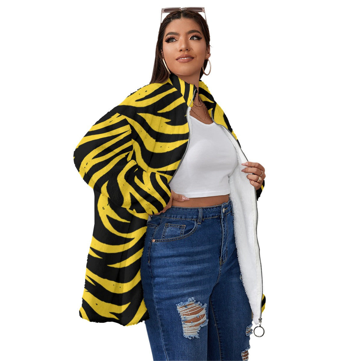 Pittsburgh Football Yellow Black Zebra Unisex Borg Fleece Coat With Zipper Closure (Plus Size) – Gam