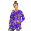 Women’s Side Split O-Neck Sweatshirt – Red, Blue White Zebra Game Day Style