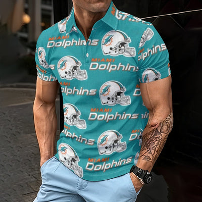 Miami Dolphins Men's Polo Shirt aqua orange football outfit back view