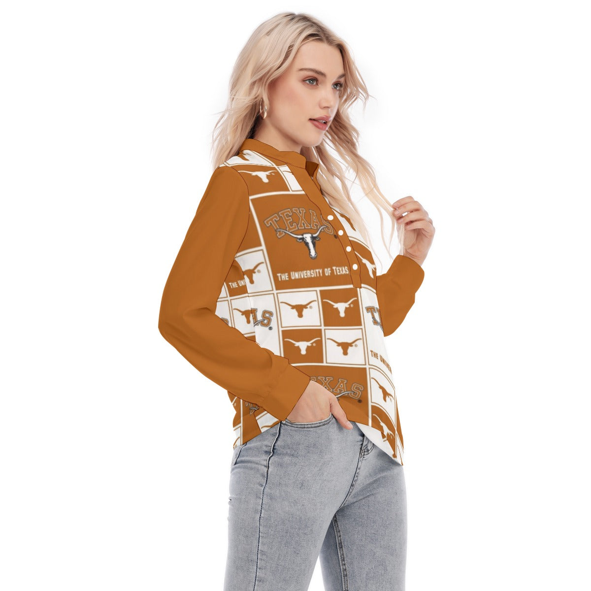 Texas at Austin - Longhorns Women's Long Sleeve Blouse With Button Closure White varsity sports apparel